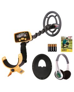 Garrett Ace 250 metal detector with headphones and coil cover.